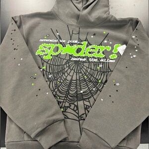 Gray Sp5der Hoodie with Spider Web Design